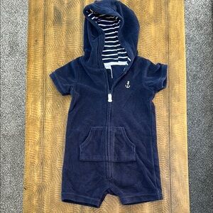 Navy Blue Hooded Kids One Piece Cover Up